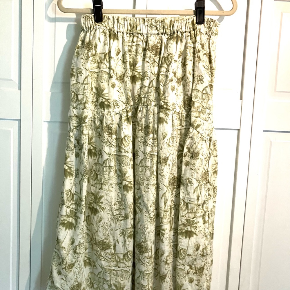 Rachel Zoe Cream and Green 100% Linen Floral Midi Skirt - Picture 3 of 4